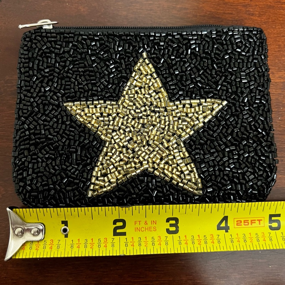 Beaded change purse black beads with gold star EUC - Picture 5 of 6